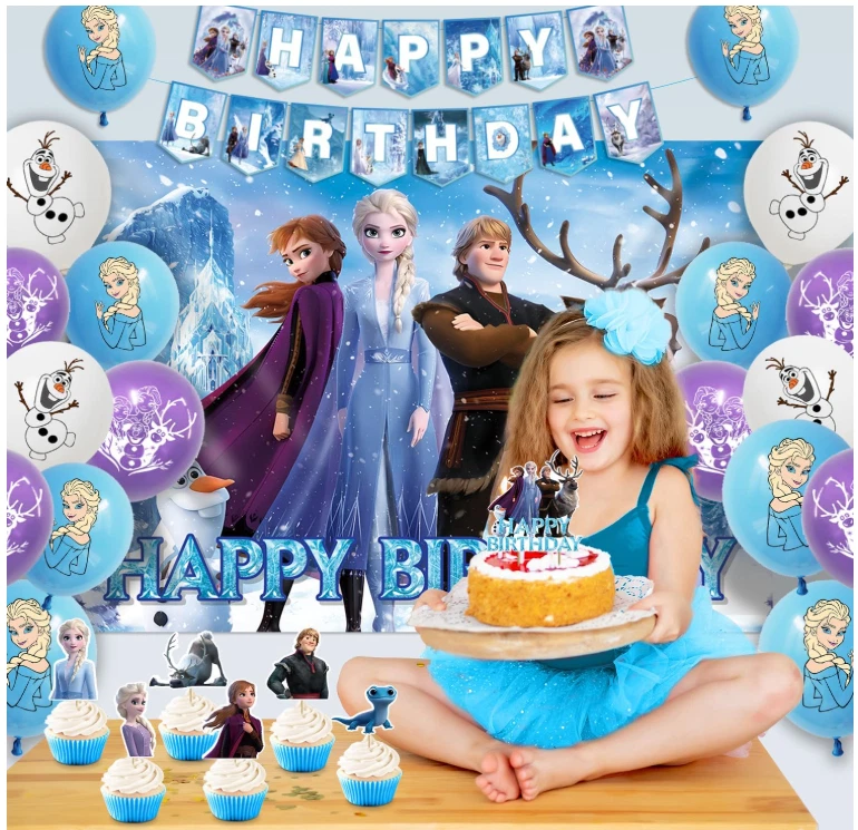 Paquete de decoraciones de cumpleaños congeladas para fiesta y platos servilletas y tenedores - Invitado 20 Foto 2 de 4