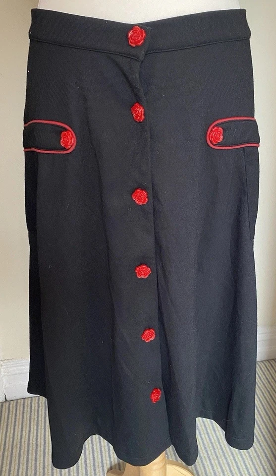 Falda Lindy Bop Talla U.K. 12 Mujer’s Botones Rosa Negra Foto 2 de 4