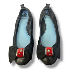 ✨ Lanvin Paris Black Leather Bow Ballet Flats w/ Jewel Detail | Size 7
