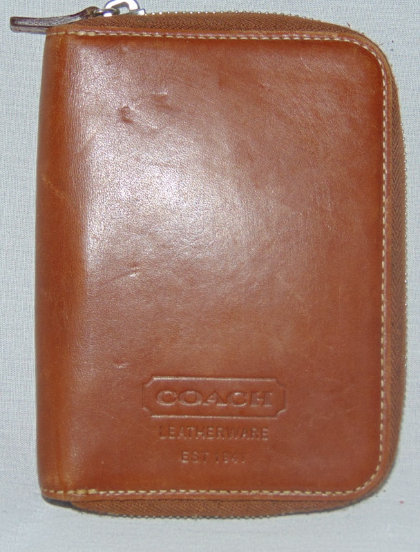 Vintage Coach Brown Leather Zip Around PDA Case 5 1/2 in. ONLY