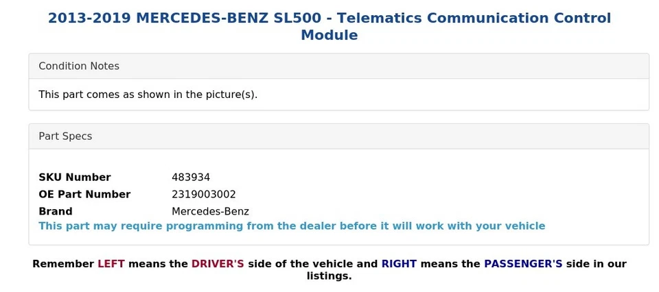Mercedes-Benz SL500 2013-2019 - Módulo de control de comunicación telemática Foto 4 de 4