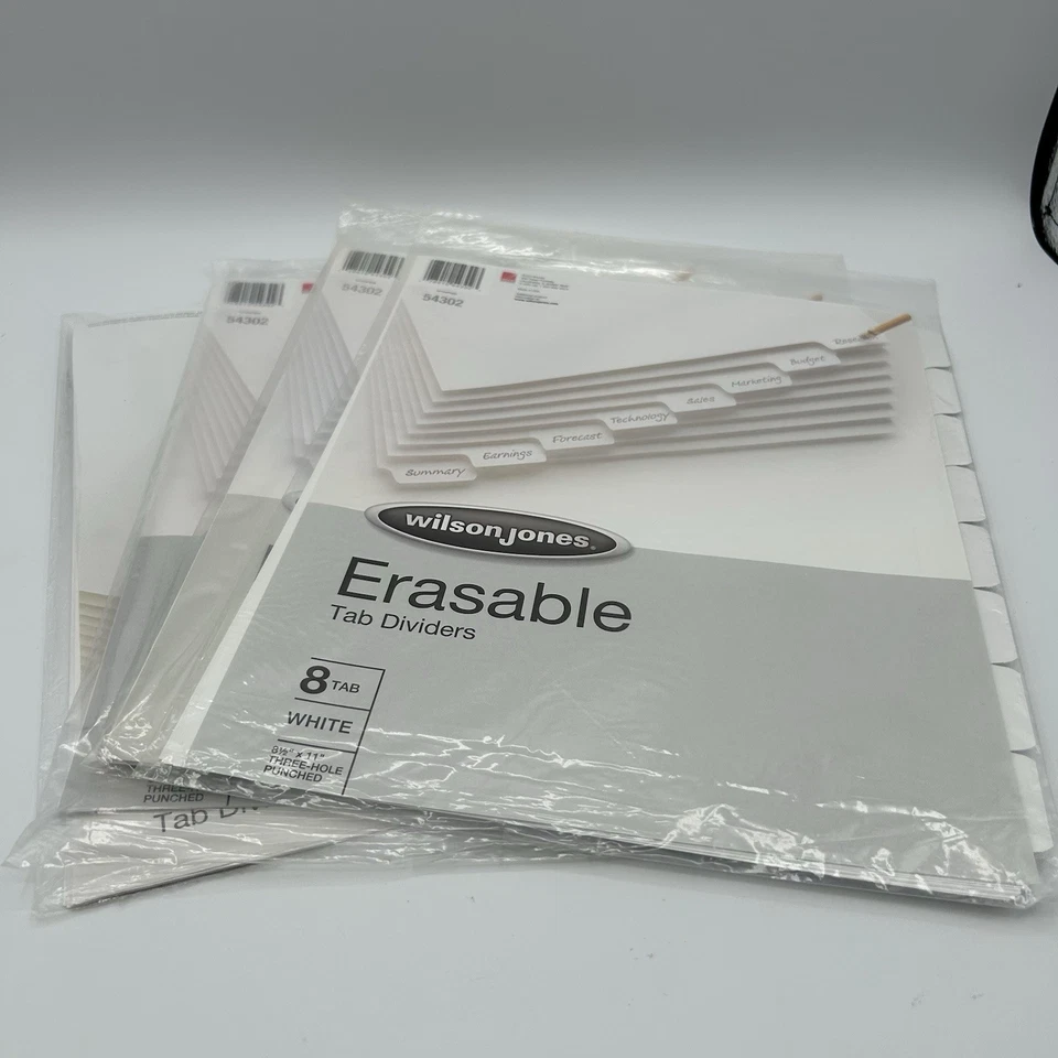 Divisores de pestañas borrables Wilson Jones, juego de 8 pestañas, pestañas blancas perforadas de 3 agujeros (4 paquetes) Foto 3 de 4