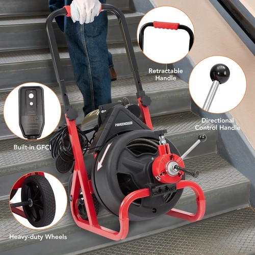 100ftx3/8" Drain Cleaner Electric Sewer Snake Cleaning Machine Drain Auger Cable - Picture 4 of 9