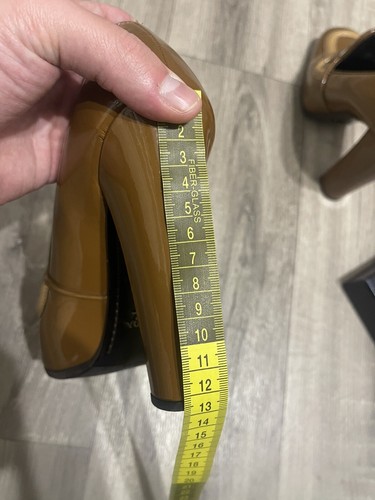PRADA CALZATURE DONNA PATENT LEATHER HEELS BRANDY-CAMELLO SIZE 39 US9 UK6 - Picture 18 of 20