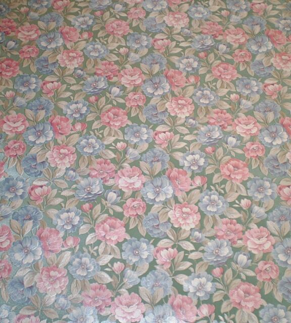 Vintage Satin Blue /& Pink Floral on Green by Porcelain Prints 19505