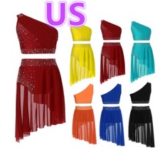 Kids Girls Lyrical Dance Dress Modern Latin Crop Top with Skirt Set Dancewear