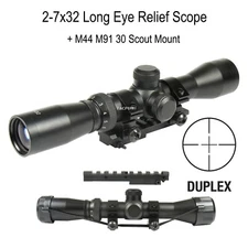 Mosin Nagant 2-7x32 Long Eye Relief Scope + M44 M91 30 Scout Mount