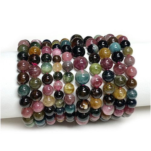 Pulsera de Turmalina Azul Rosa Amarillo Verde Colorido Transparente Genuino Cuentas Redondas - Imagen 6 de 10