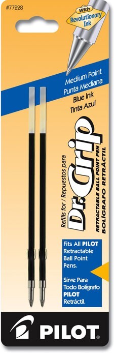 Pilot Dr. Grip Retractable Ball Pen Ink Refill 1.0mm Med Point 2/Pk Blue Ink