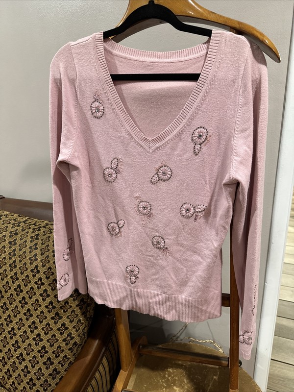 Pink Beaded Sweater Sz L