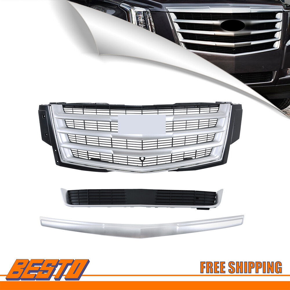For 2015 2016-2020 Cadillac Escalade Plastic Front Bumper Grille Kit 3Pcs New