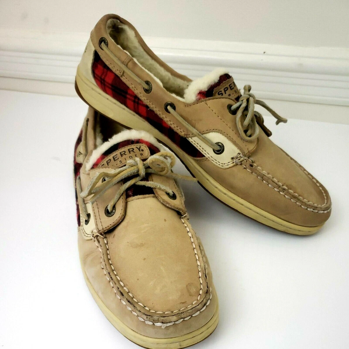 Sperry Top Sider Shoes Womens Size 9 Tan Leather Sheep Wool Lined