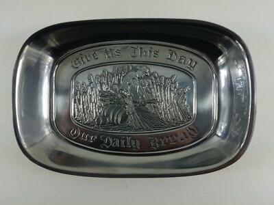 Vtg Leonard Pewter Duratale Give us this Day Our Daily Bread metal serving tray