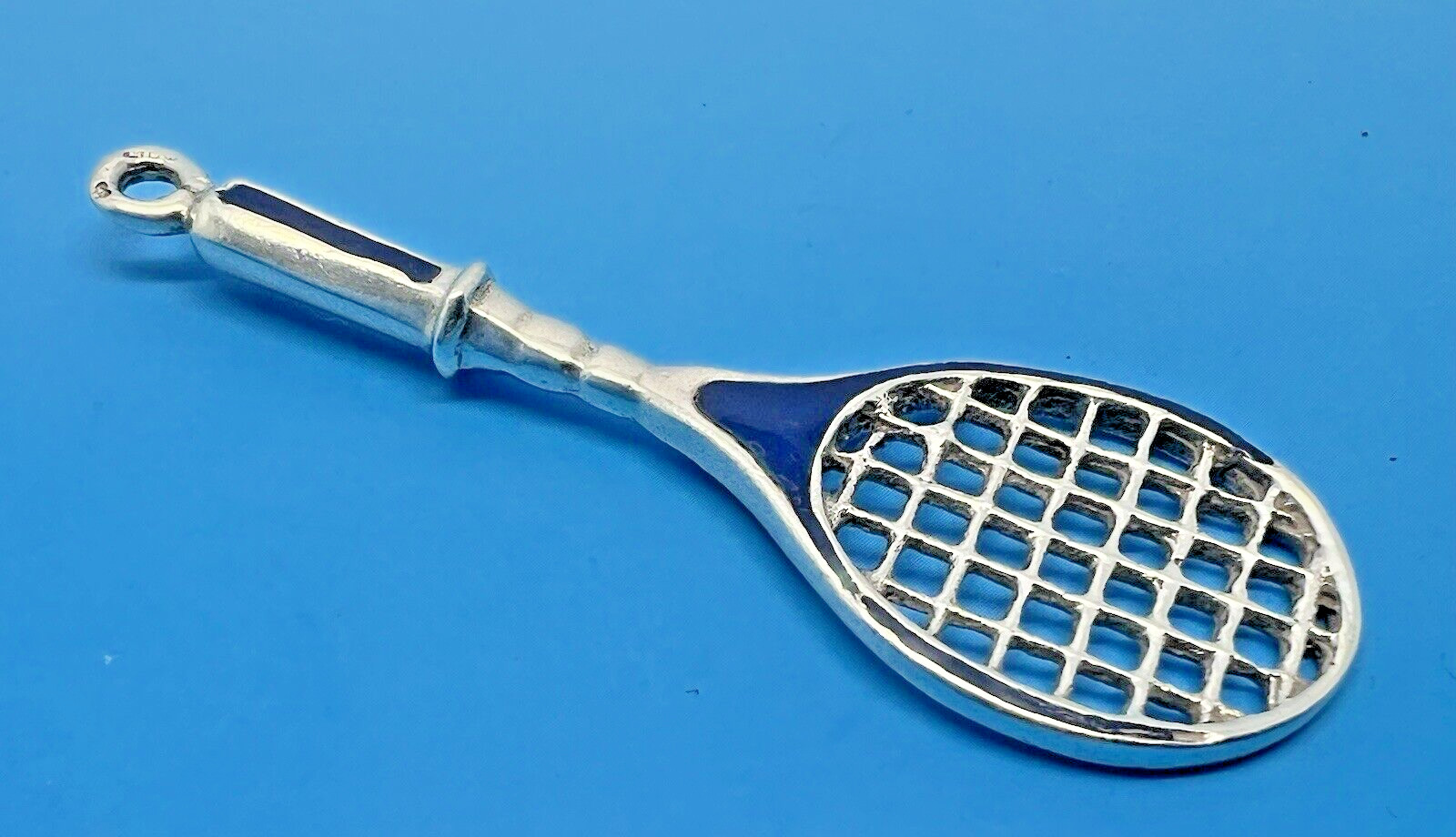 SOLID SILVER & ENAMEL TENNIS RACKET PENDANT LONDO… - image 24