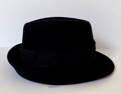 NEW 17B CHANEL BLACK FELT NAVY TWEEF FEDORA CC LOGO HAT CAP S | eBay