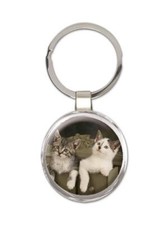 Cat : Gift Round Keychain Pet Animal Kitten White Cute Feline Pets Lover Mom