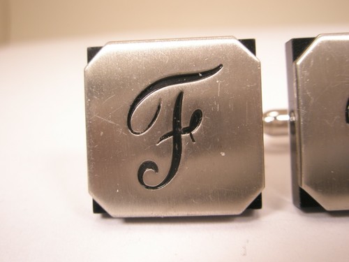 F Monogram Initial Letter Font Vintage SWANK Cuff Links & Tie Bar Clip set - Picture 3 of 9