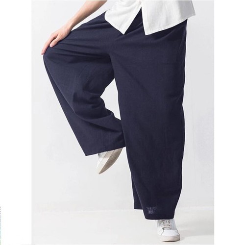 Mens Casual Wide Leg Straight Pants Trousers Loose Elastic Waist Retro Summer - Foto 11 di 20