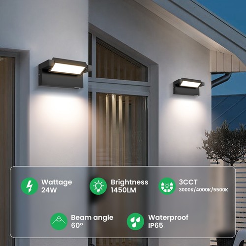 24W LED Wall Light Rotatable Head Outdoor Lamp 3CCT Black IP65 PIR Sconce - Picture 12 of 12