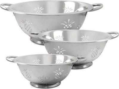 Set of 3 Stainless Steel Pineapple Design Colanders 1. 25, 3, & 4. 25 Quarts