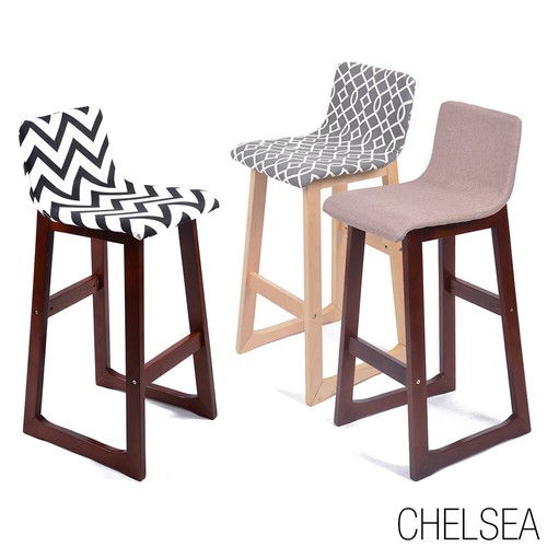 Conjunto De 2 Moderno Madera / Tela Lino Beige Taburete BAR - 28.5" - Imagen 4 de 4