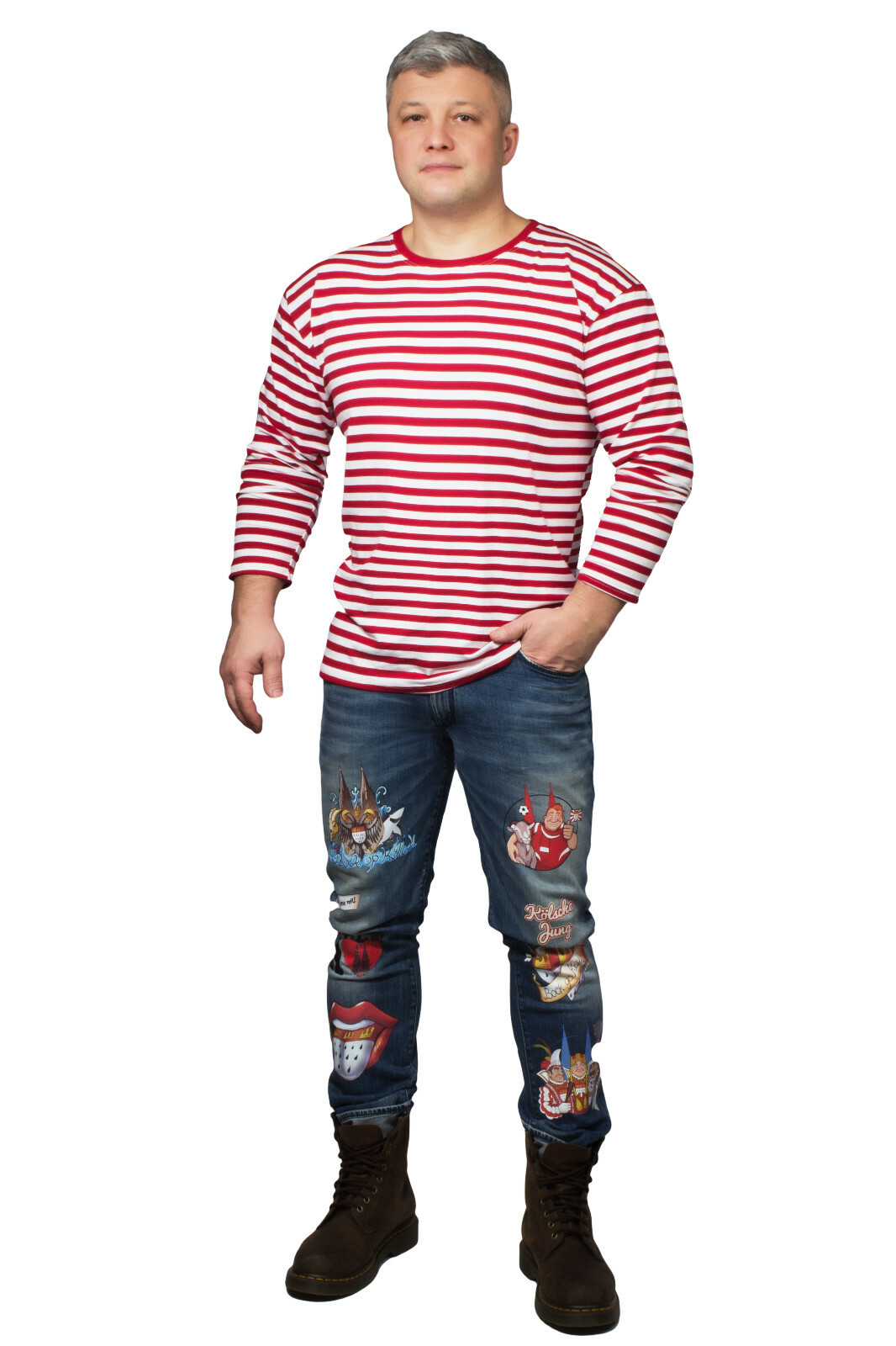 Hombre Camisa Anular Suéter de Rayas Disfraz Colonia Rojo Blanco S-3XL Anillos