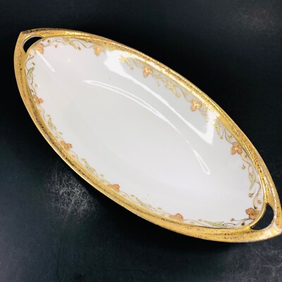 Celery Dish Pink Shamrock Clover Gold Trim Hand Painted Nippon Morimora Brothers