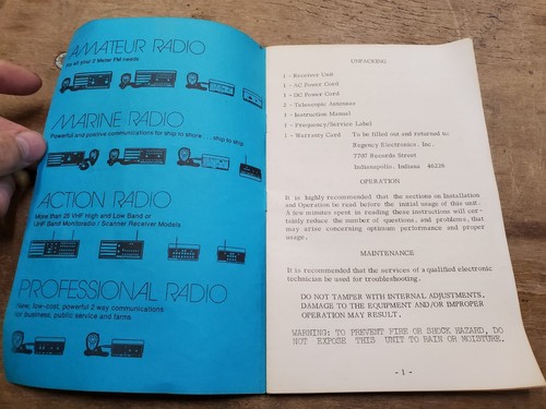 Vintage Regency Monitoradio Receiver Model ACT-R 10H/L/U Instruction Manual, OEM - Picture 2 of 4
