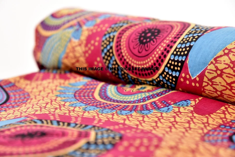 Indian 10 Yard Fabric Screen Print Handmade Cotton Multi Color Floral Print Boho - Image 3 of 4