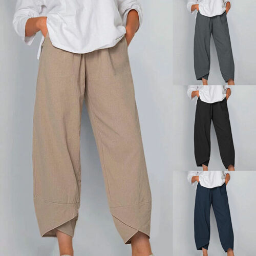 Damen Baumwolle Leinen Haremshose Damen weich locker Baggy Hose Cropped Hose - Bild 3 von 22