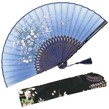 ® "Grassflowers 8.27"21cm Hand Held Folding Fans - With a Fabric Sleeve for P...