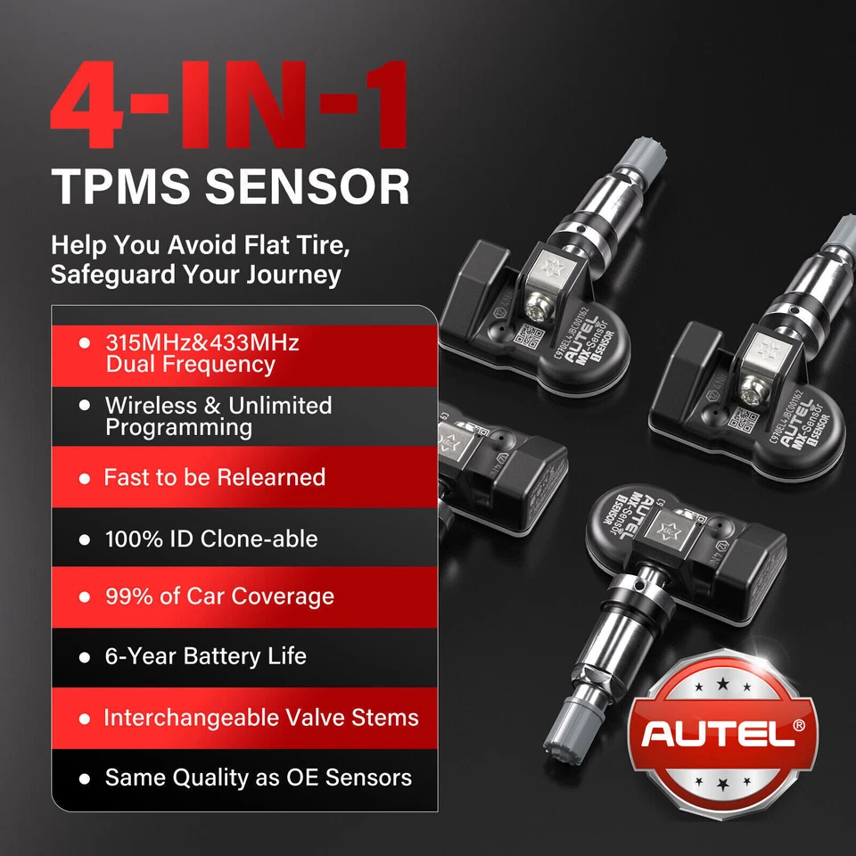 4x 2025 Autel MX-Sensor 433MHz Universal Reifendrucksensor TPMS RDKS Programmier - Bild 2 von 4
