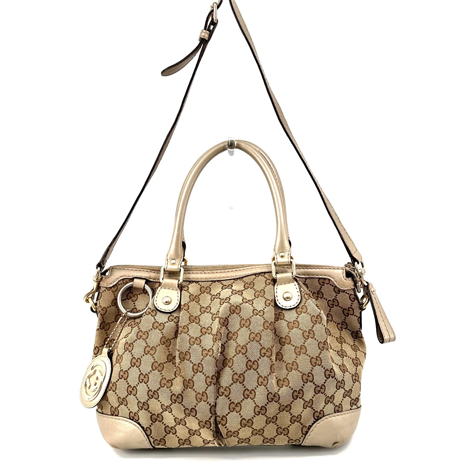 Gucci Sukey GG Supreme Canvas Double Handle Bag Authentic Leather