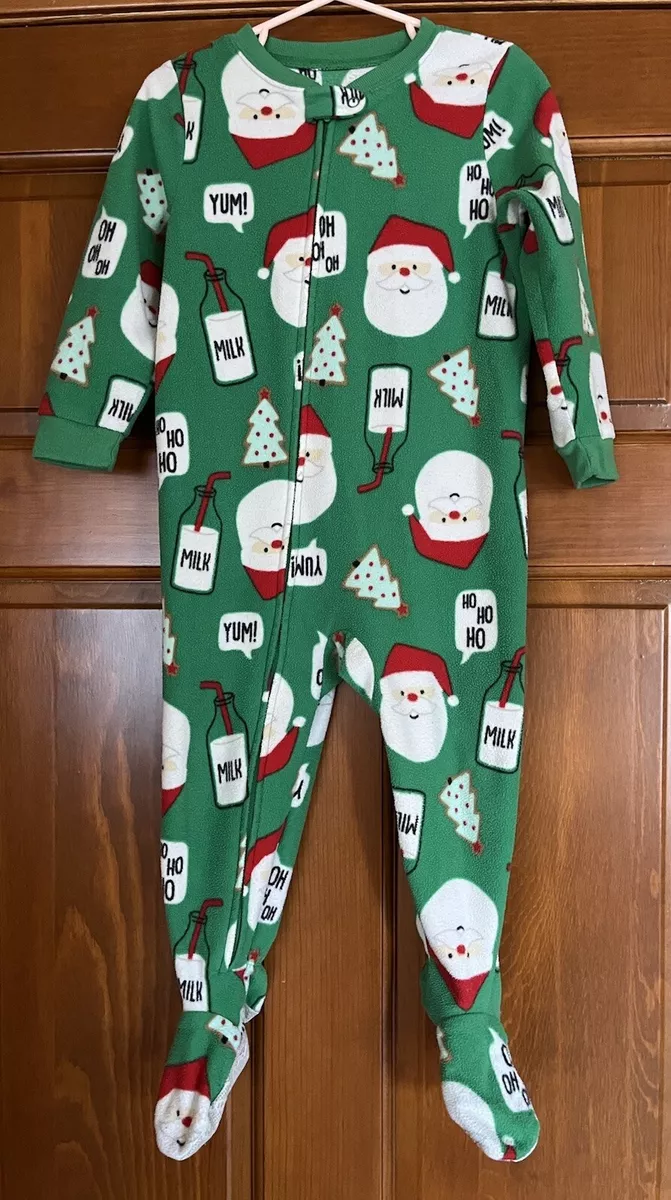 Simple Joys By Carters Boy Girl Toddler 2T Pajamas Green Christmas Santa  Milk