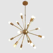 Sputnik Chandelier Sixteen Arm Brass Handmade Raw Brass Ceiling Light Fixture.
