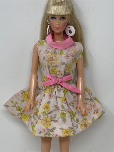 Vintage Barbie CLONE Doll Clothes Mod Floral Pink MINI DRESS