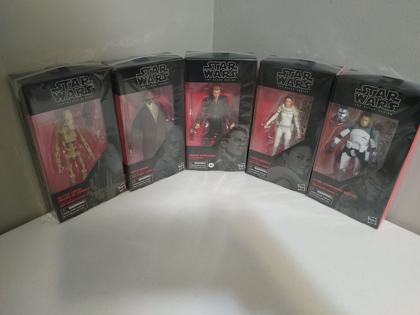 Star Wars Black Series Lot Of 5. Padme, Anakin, Battle Droid, Mace & Wolffe Mint