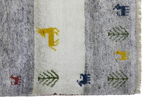Cream & Gray Pictorial Tribal Indo-Gabbeh Rug Plush Wool Oriental Carpet 4X6 ft - Picture 11 of 18
