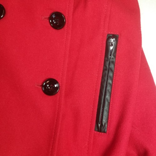 NWT Black Rivet Red Wool Blend Pea Coat Black Trim Double Breasted Size Medium - Picture 9 of 12