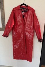 Vintage Vinyl Trench Raincoat Wippette 90s Glossy Lined Jacket Red Womens S