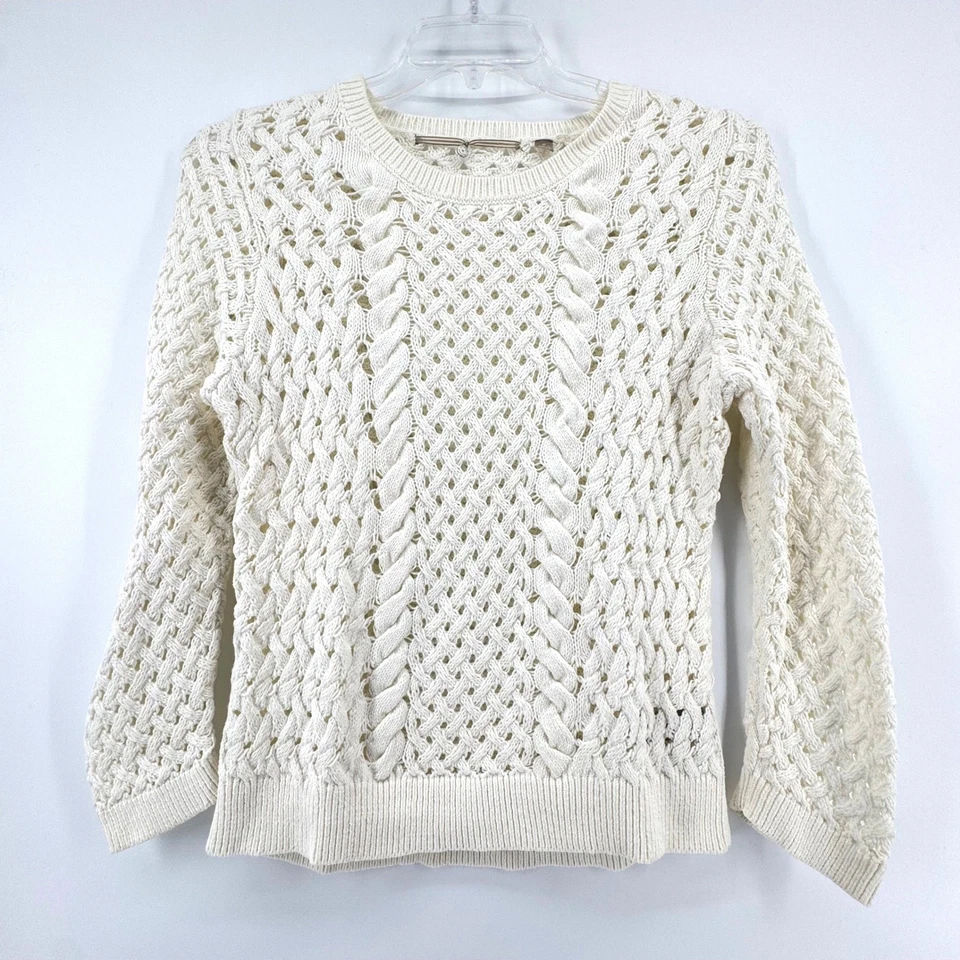 Suéter tejido con cable crema Anthropologie tejido y anudado M ganchillo manga larga Foto 2 de 4