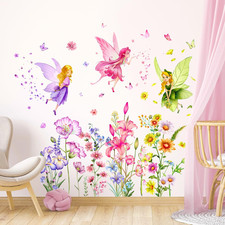 Flower Fairy Wall Stickers Butterfly Girl Wall Decals Removable Vinyl Wall Art S