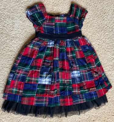 Baby Gap Girls Plaid Short Sleeve Dress Size 3 Holiday Party Patchwork Tulle