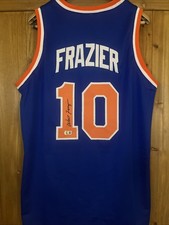 Autographed/Signed WALT FRAZIER New York Blue Basketball Jersey BAS COA