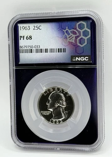 1963 Proof Silver Washington Quarter NGC PF68 Custom Purple Slab