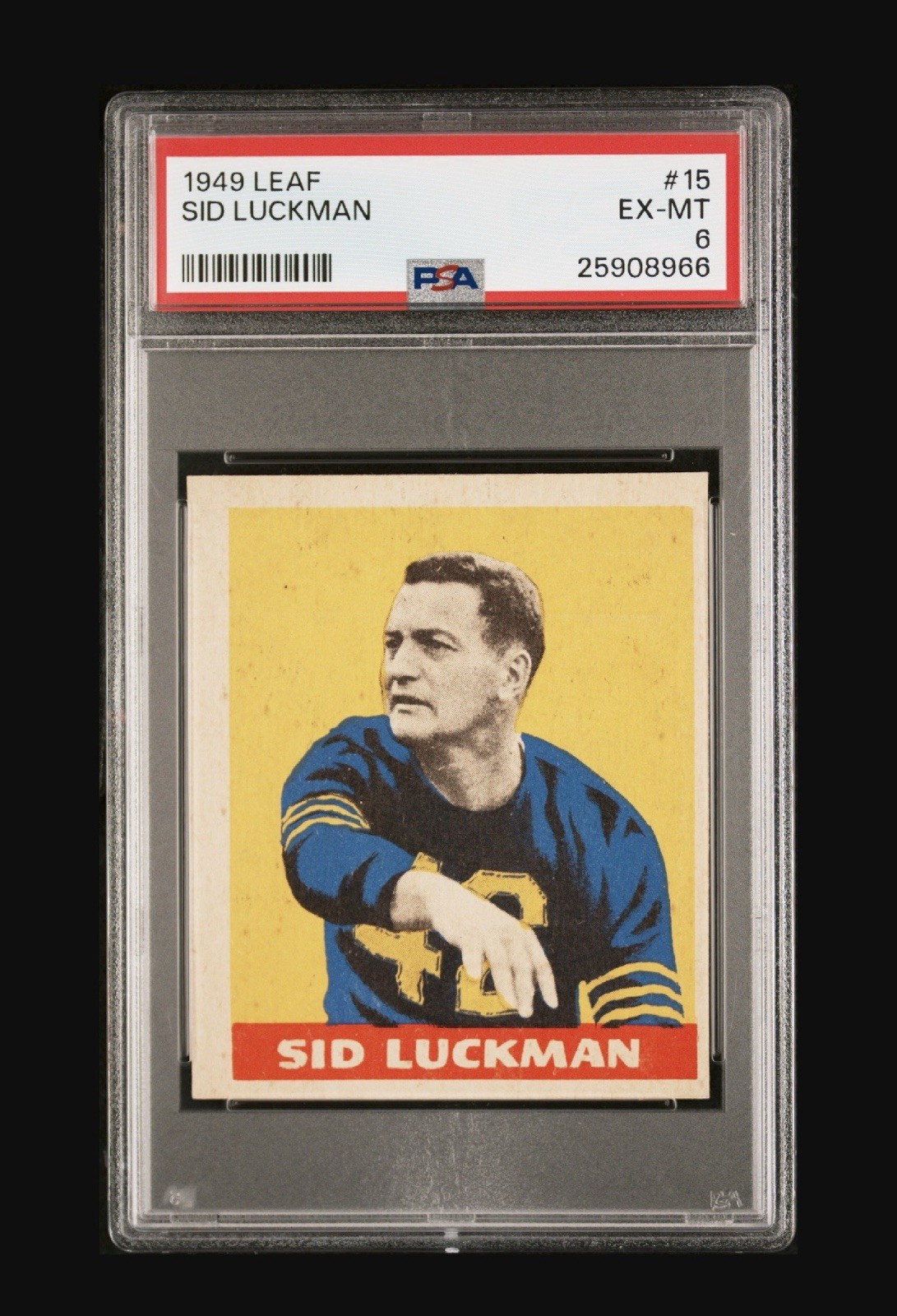 1949 Leaf Football #15 Sid Luckman PSA 6 Yellow Background New Slab 🔥