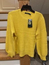 Lauren Ralph Lauren NWT Woman Size XL Bright Yellow Waffle Knit Pullover Sweate