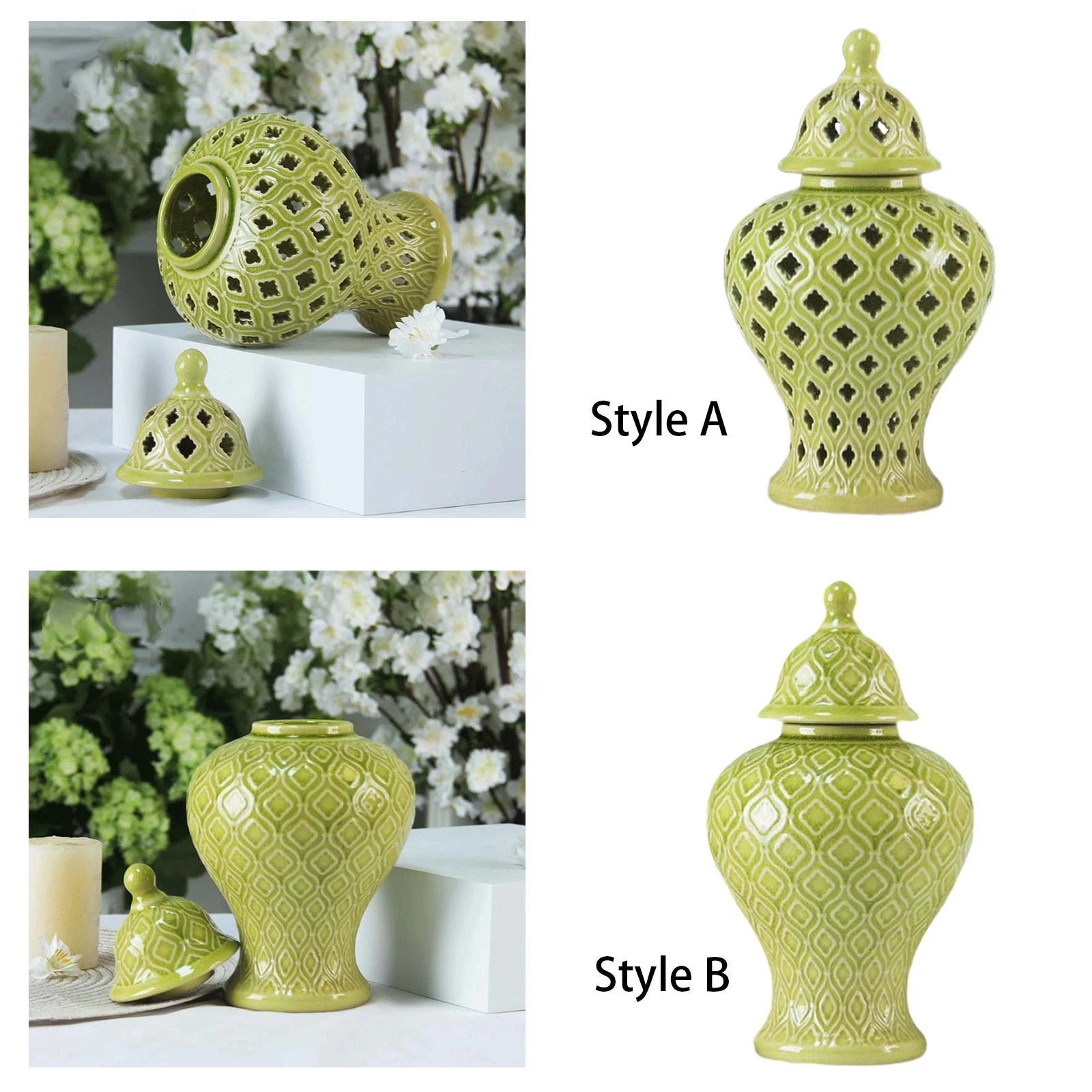 Ceramic Vase Jar Desktop Ornament 4.9x9inch Multipurpose Handmade with Lid