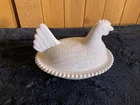 Vintage Indiana White Milk Glass Chicken Hen Nest Covered Candy Dish 7”