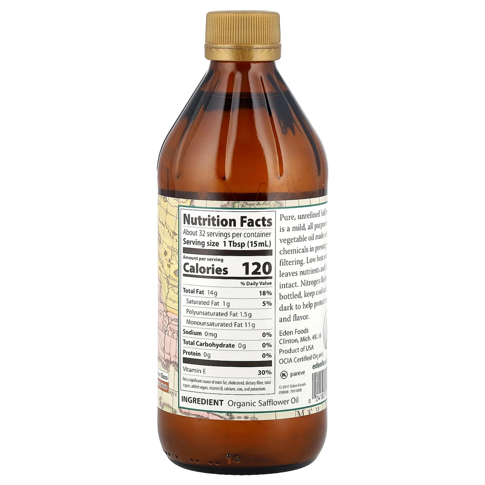 Aceite de cártamo orgánico Eden Foods sin refinar 16 fl oz 473 ml kosher, orgánico Foto 2 de 2